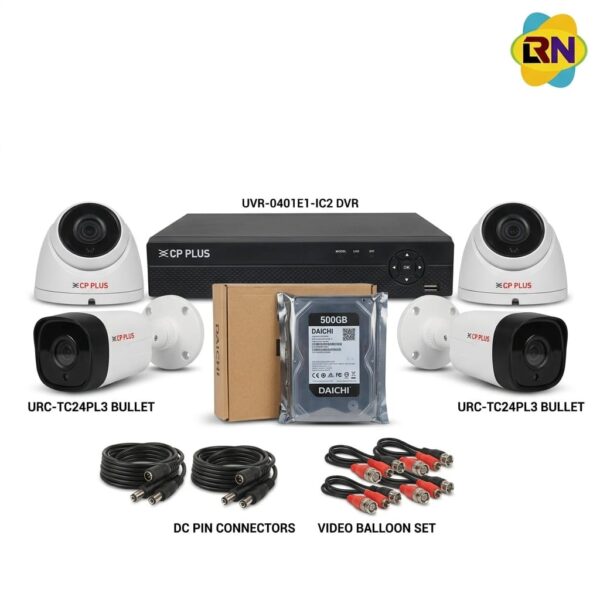 CP Plus 4 Channel DVR Full HD 2MP IR Cameras Combo With BNC, DC, SMPS (Without Cable)